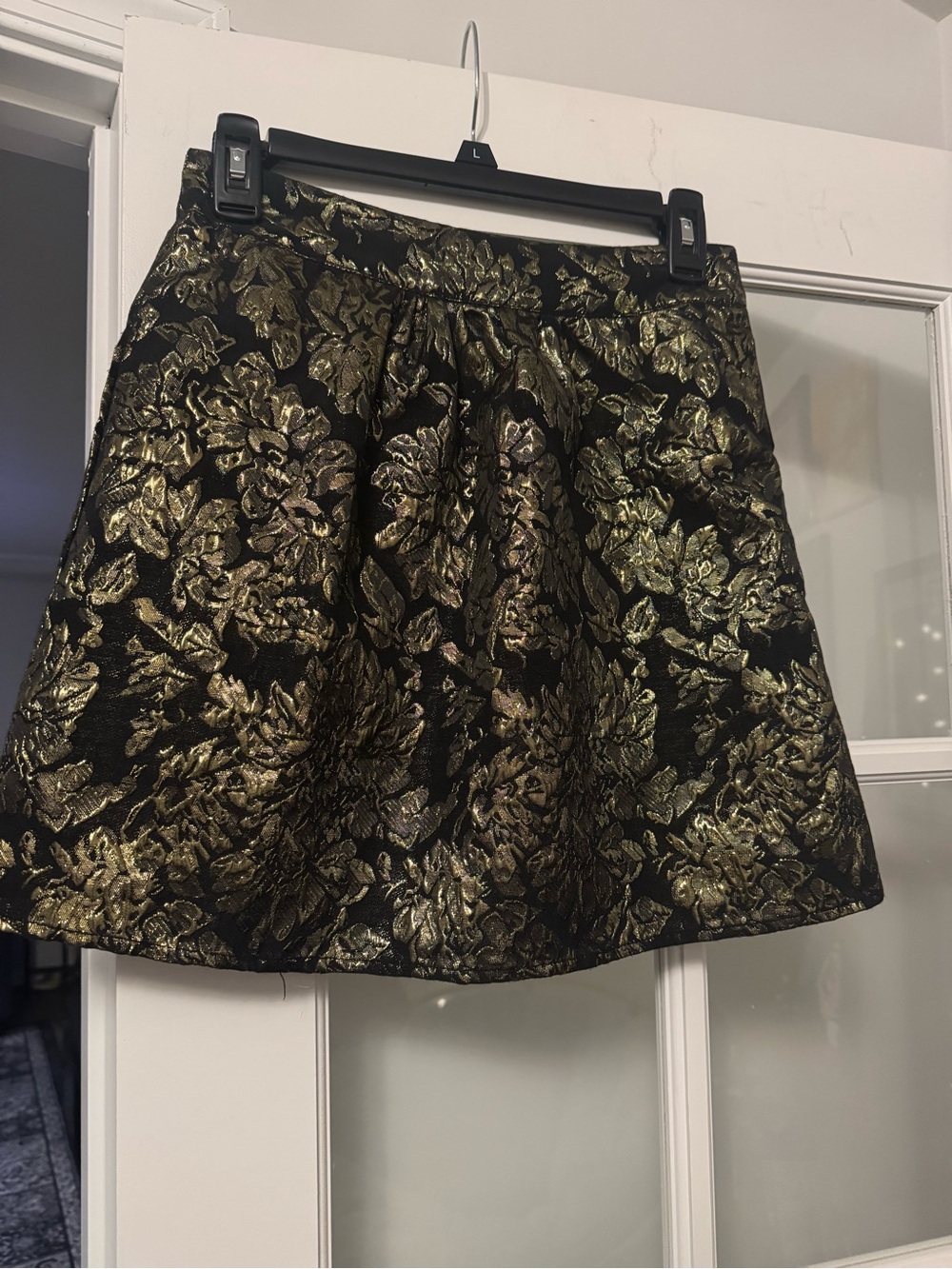 Annabella Black and Gold Floral Fit-and-Flare Skirt